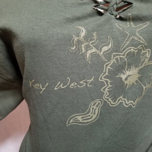 Altered Cut Up Key West Florida Printed Green Short Sleeve Shirt Women's Size XL - Picture 3 of 11